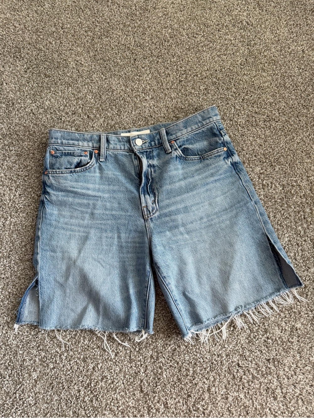 MOTHER Light Blue High-Rise Frayed Denim Shorts